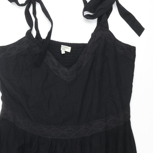 Brave Soul Womens Black Cotton Shift Size 24 Sweetheart Tie - Smocked Lace Trim