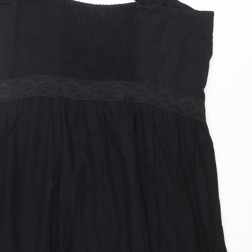 Brave Soul Womens Black Cotton Shift Size 24 Sweetheart Tie - Smocked Lace Trim