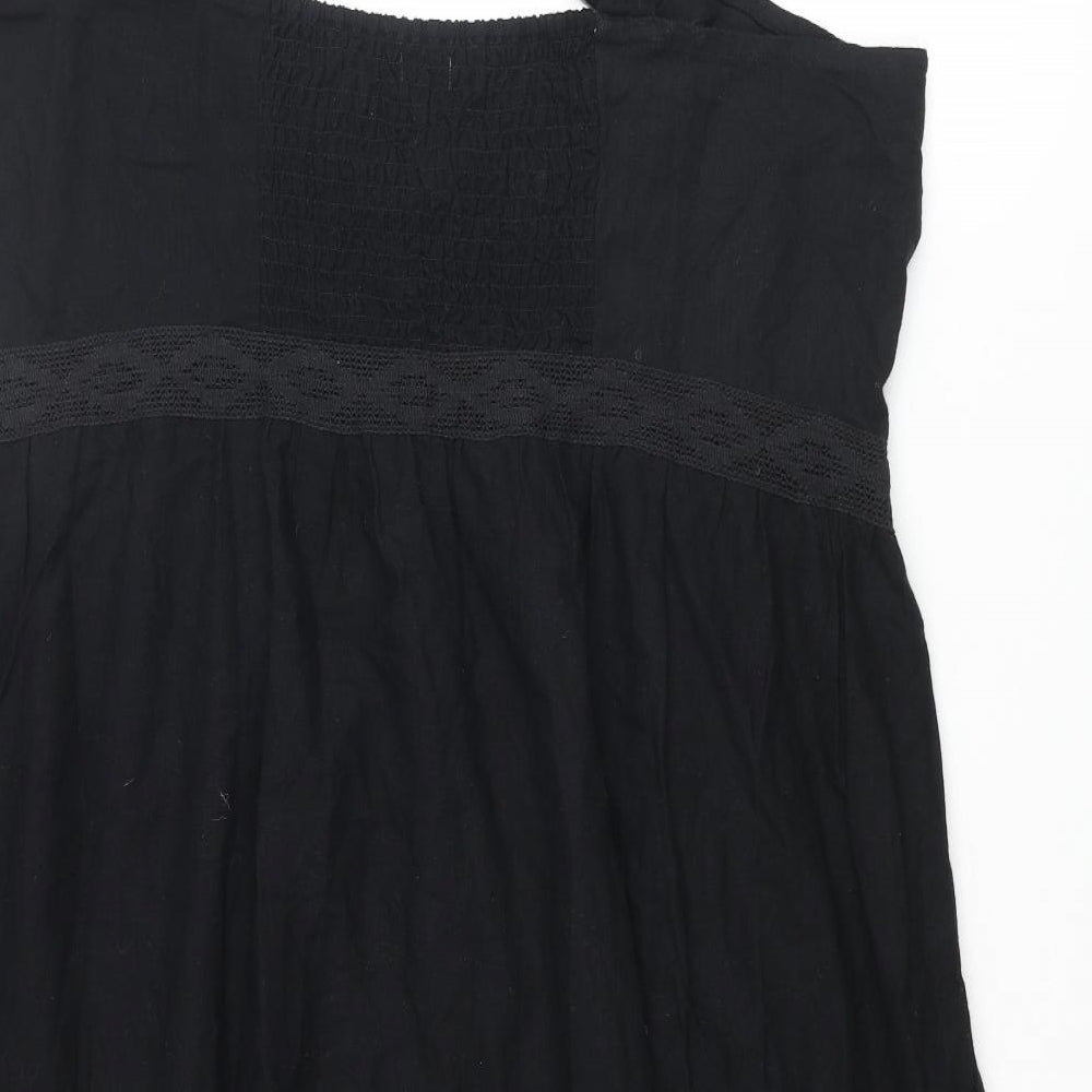 Brave Soul Womens Black Cotton Shift Size 24 Sweetheart Tie - Smocked Lace Trim
