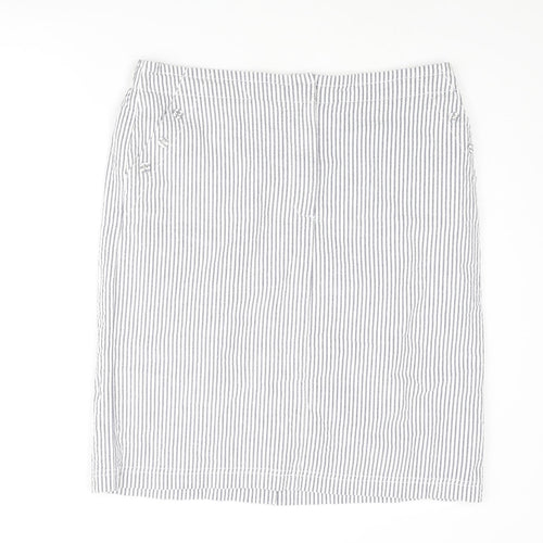 Emreco Womens Blue Striped Cotton Straight & Pencil Skirt Size 14 Zip - Button
