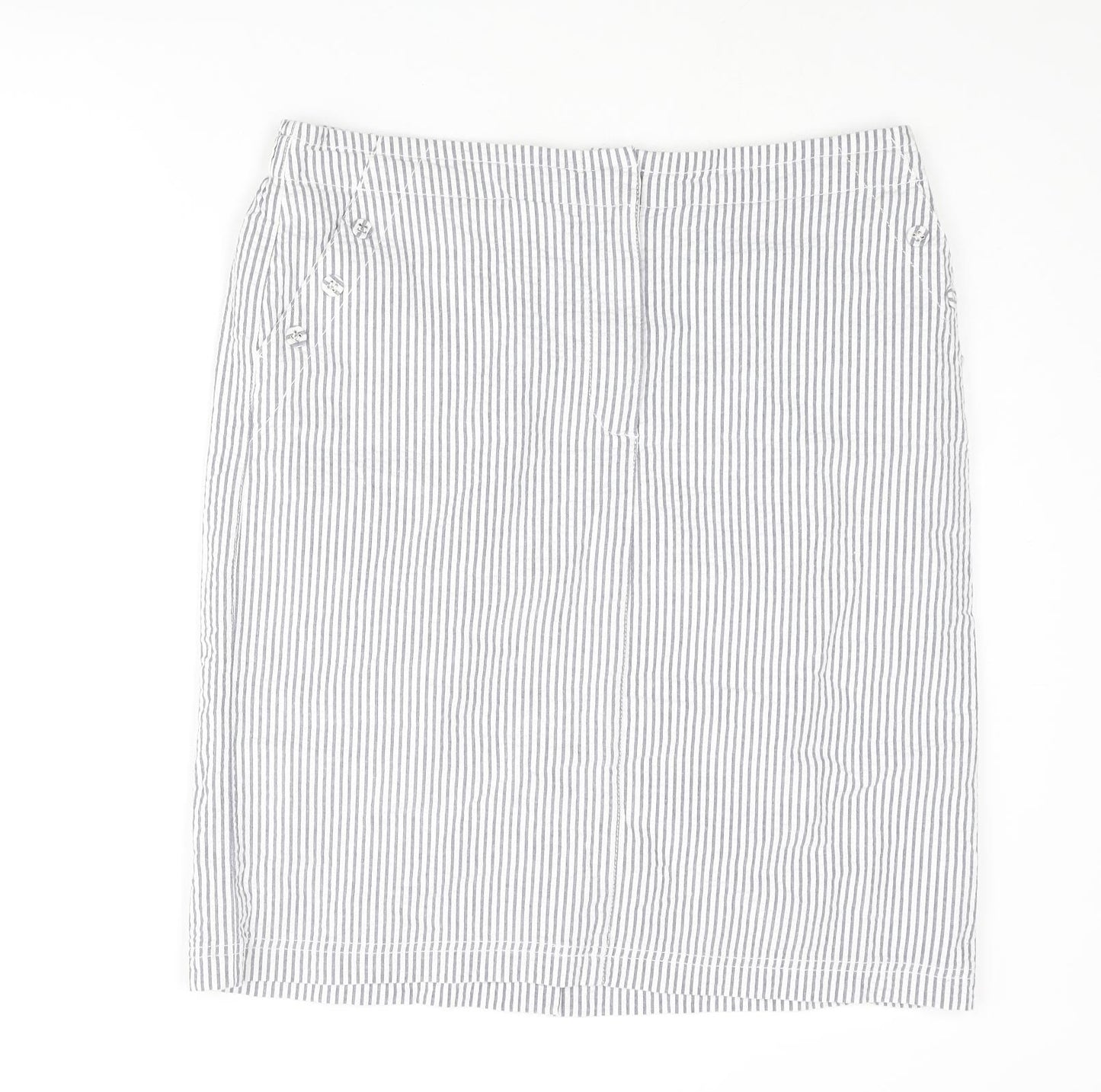 Emreco Womens Blue Striped Cotton Straight & Pencil Skirt Size 14 Zip - Button