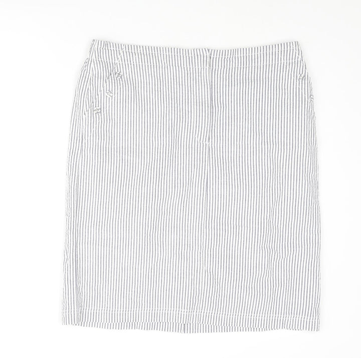 Emreco Womens Blue Striped Cotton Straight & Pencil Skirt Size 14 Zip - Button