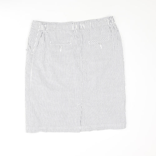 Emreco Womens Blue Striped Cotton Straight & Pencil Skirt Size 14 Zip - Button