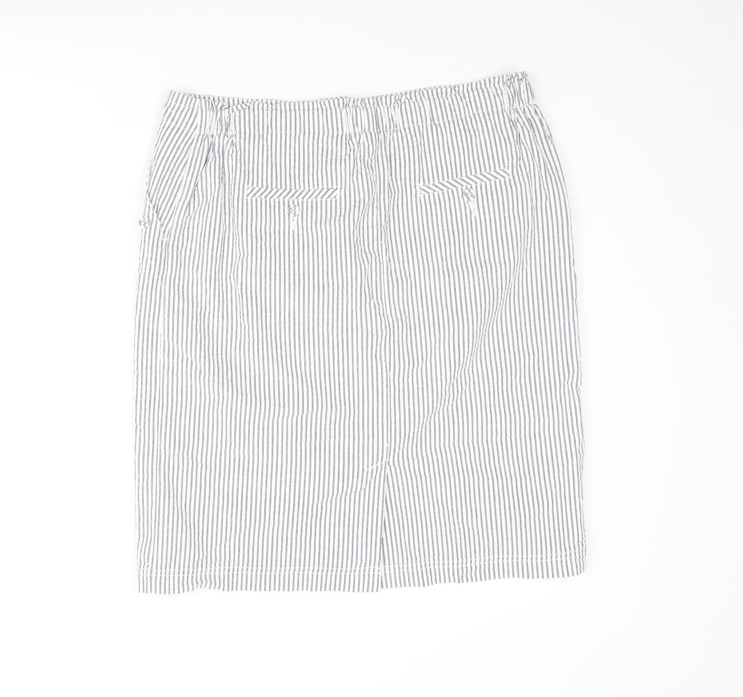 Emreco Womens Blue Striped Cotton Straight & Pencil Skirt Size 14 Zip - Button