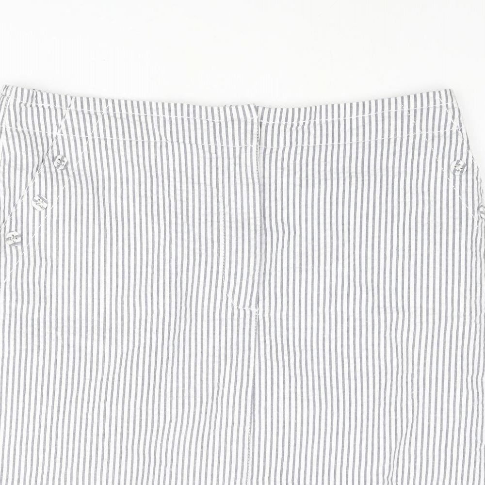 Emreco Womens Blue Striped Cotton Straight & Pencil Skirt Size 14 Zip - Button