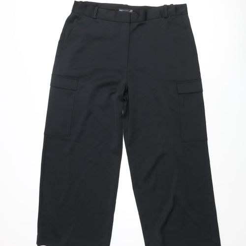 Marks and Spencer Womens Black Polyester Dress Pants Trousers Size 18 L27 in Regular Zip - Cargo Style