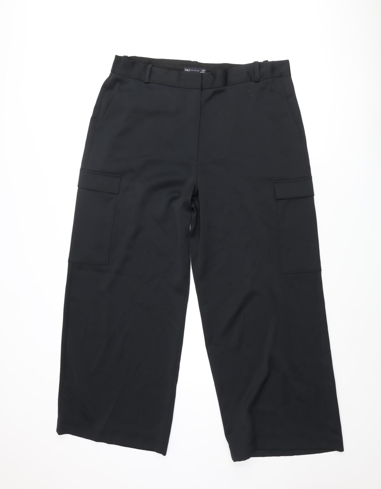 Marks and Spencer Womens Black Polyester Dress Pants Trousers Size 18 L27 in Regular Zip - Cargo Style