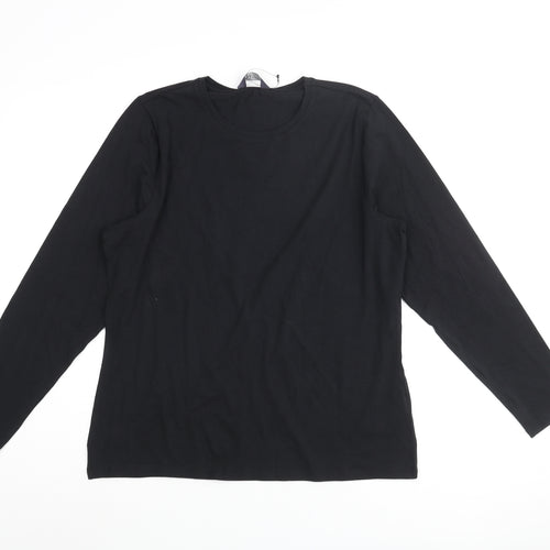 Marks and Spencer Womens Black Cotton Basic T-Shirt Size 16 Round Neck