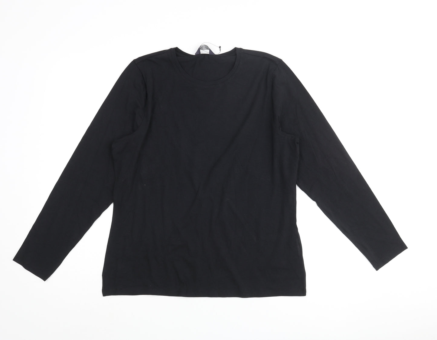 Marks and Spencer Womens Black Cotton Basic T-Shirt Size 16 Round Neck