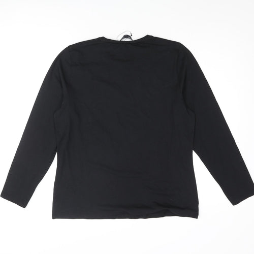 Marks and Spencer Womens Black Cotton Basic T-Shirt Size 16 Round Neck