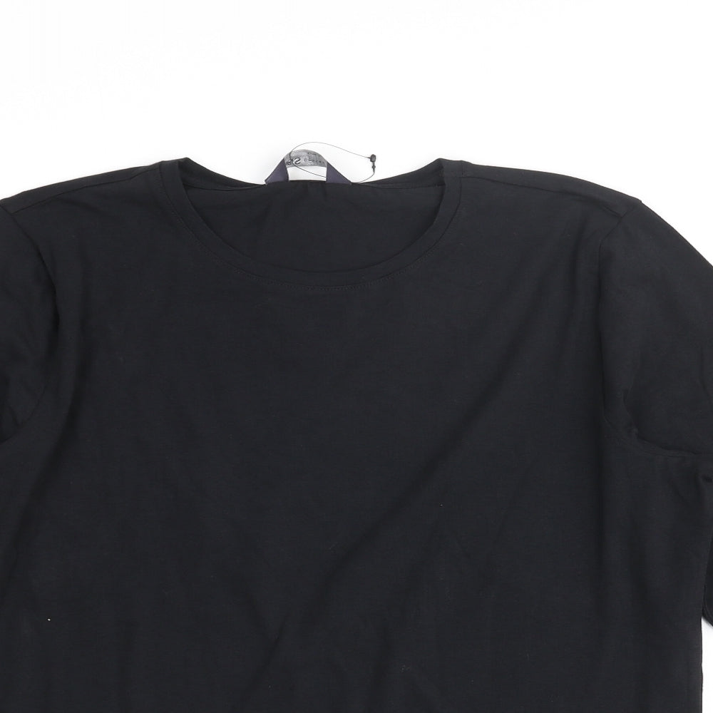 Marks and Spencer Womens Black Cotton Basic T-Shirt Size 16 Round Neck