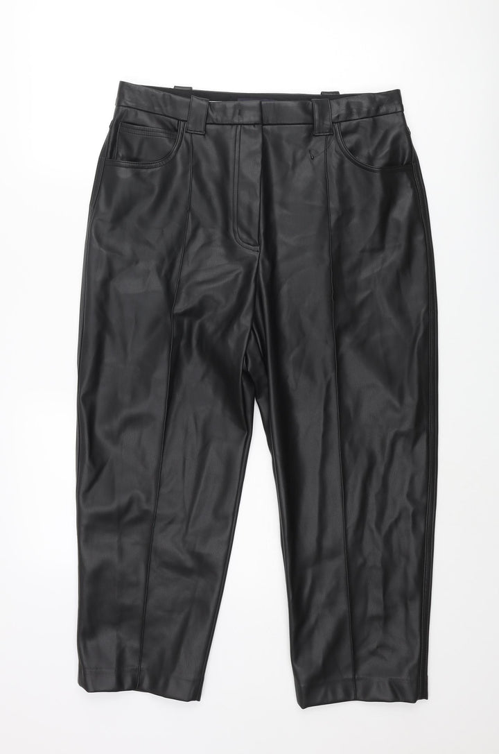Marks and Spencer Womens Black Polyester Trousers Size 16 L24 in Regular Zip