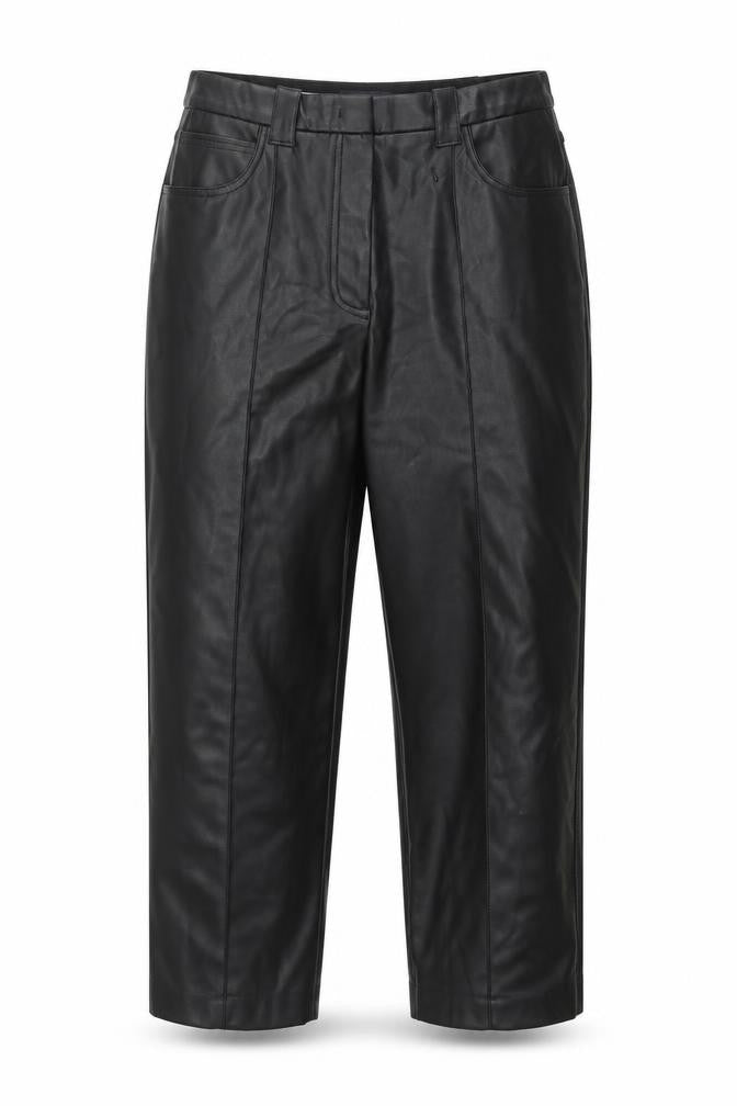 Front view of Marks & Spencer women’s black polyester trousers, size UK 16, 24-inch leg regular zip