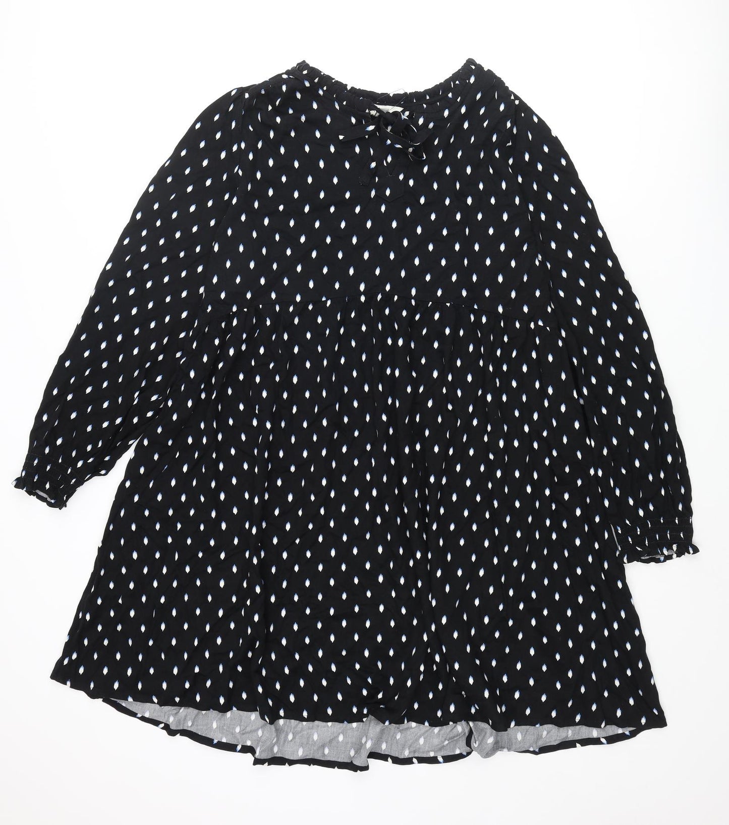 Marks and Spencer Womens Black Geometric Viscose A-Line Size 16 Round Neck Tie