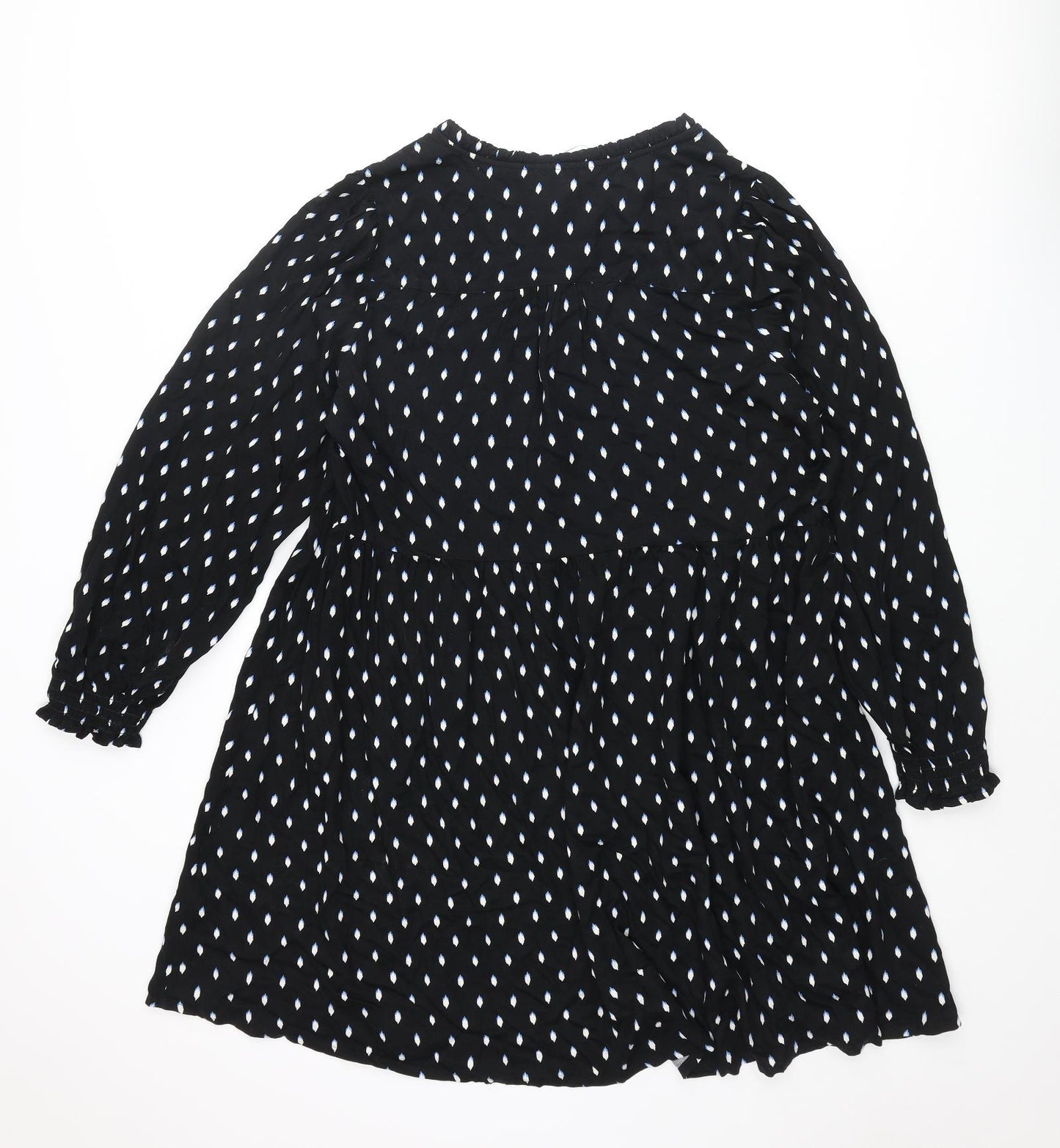 Marks and Spencer Womens Black Geometric Viscose A-Line Size 16 Round Neck Tie