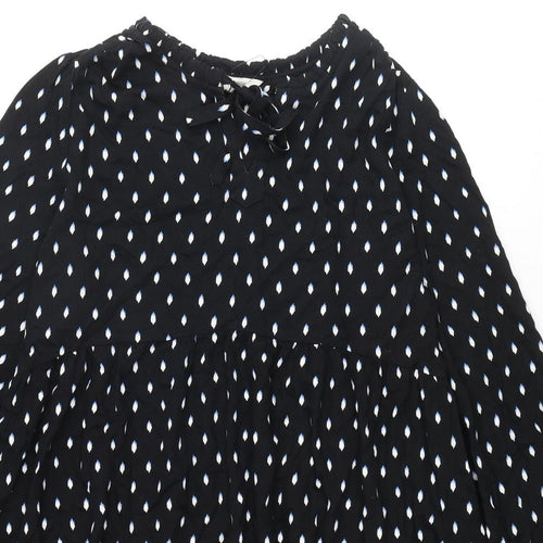 Marks and Spencer Womens Black Geometric Viscose A-Line Size 16 Round Neck Tie