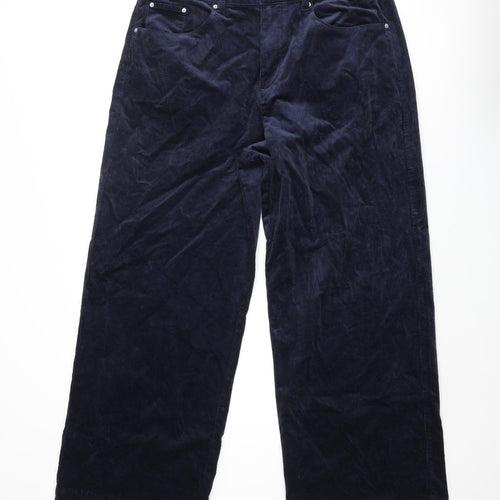 Marks and Spencer Womens Blue Cotton Trousers Size 18 L30 in Regular Zip