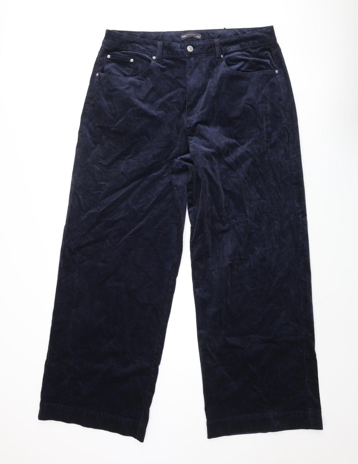 Marks and Spencer Womens Blue Cotton Trousers Size 18 L30 in Regular Zip