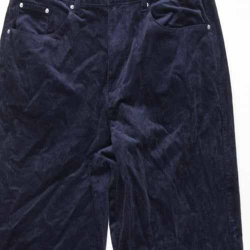 Marks and Spencer Womens Blue Cotton Trousers Size 18 L30 in Regular Zip