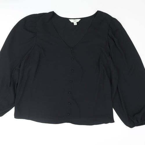 Marks and Spencer Womens Black Polyester Basic Blouse Size 20 V-Neck - Button Detail