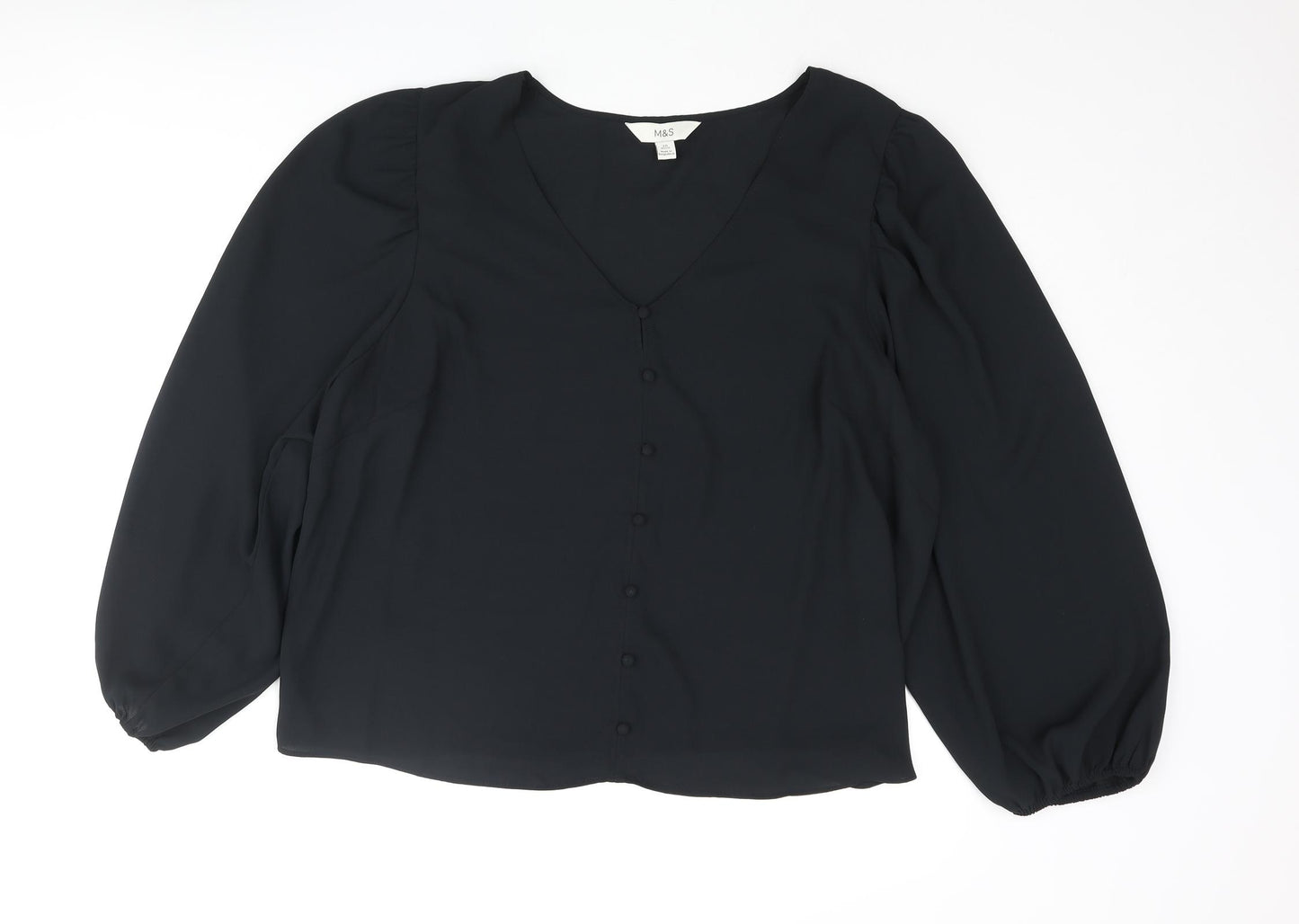 Marks and Spencer Womens Black Polyester Basic Blouse Size 20 V-Neck - Button Detail