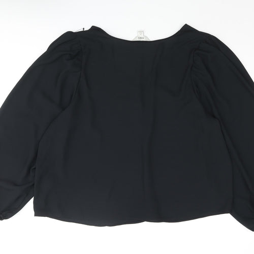 Marks and Spencer Womens Black Polyester Basic Blouse Size 20 V-Neck - Button Detail