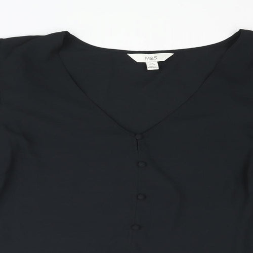 Marks and Spencer Womens Black Polyester Basic Blouse Size 20 V-Neck - Button Detail