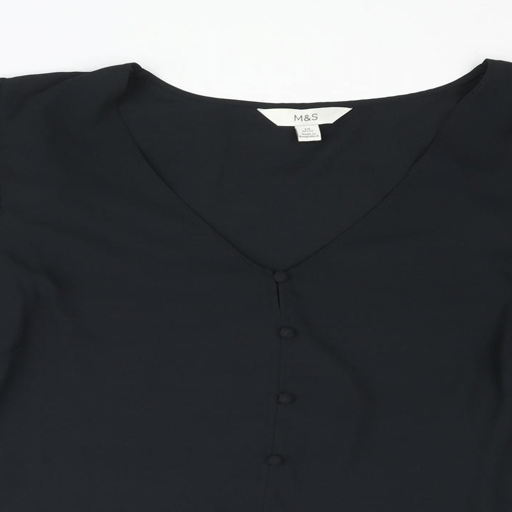 Marks and Spencer Womens Black Polyester Basic Blouse Size 20 V-Neck - Button Detail