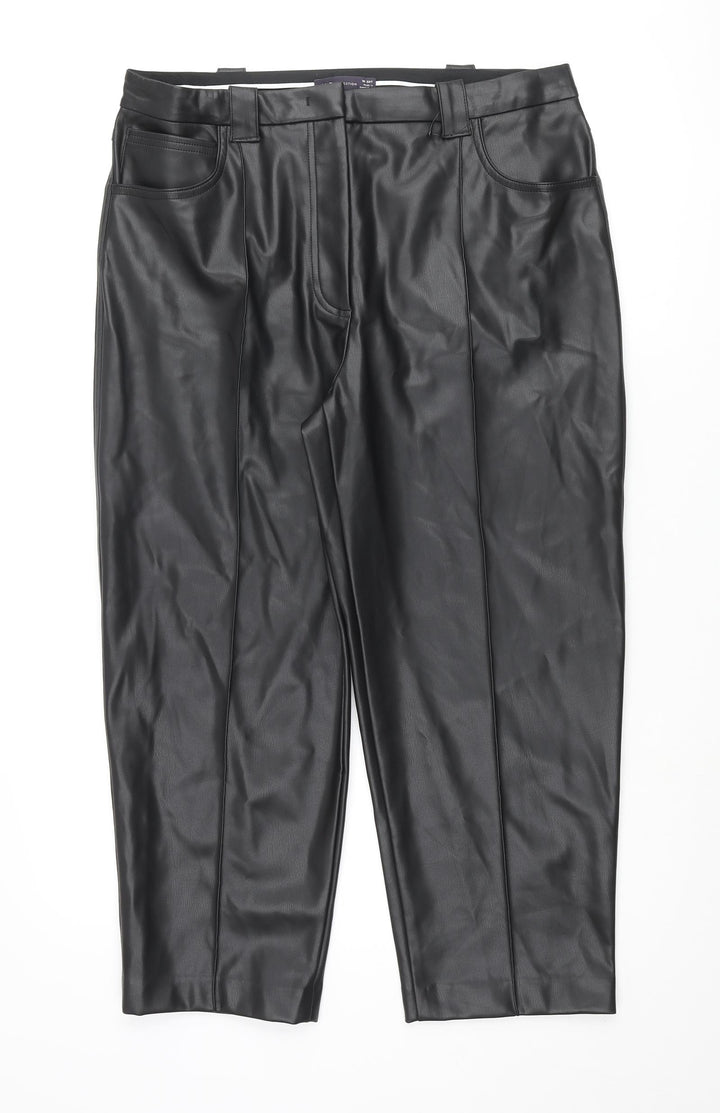 Marks and Spencer Womens Black Polyester Trousers Size 16 L23 in Regular Zip