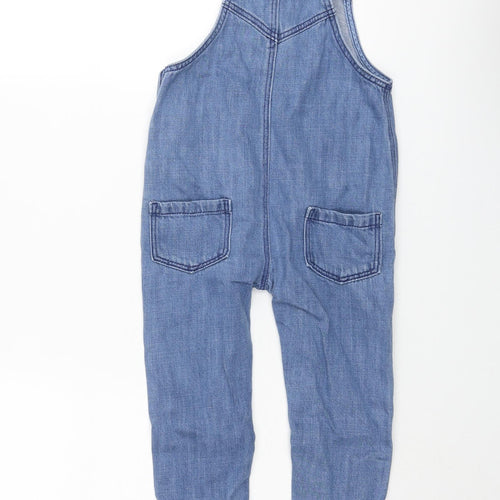 Marks and Spencer Boys Blue Cotton Dungaree One-Piece Size 18-24 Months Snap - Embroidered Dinosaur