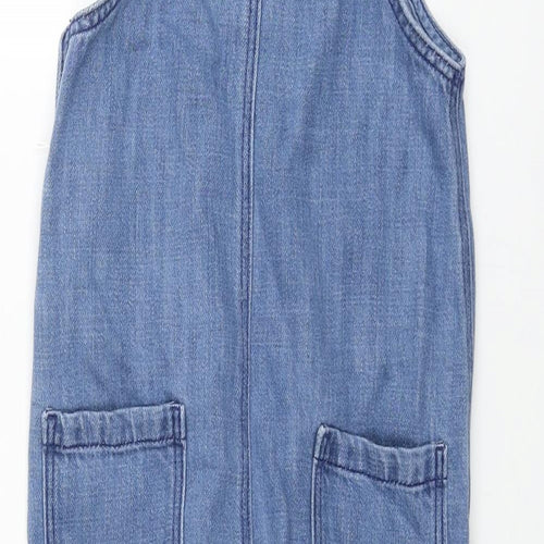 Marks and Spencer Boys Blue Cotton Dungaree One-Piece Size 18-24 Months Snap - Embroidered Dinosaur