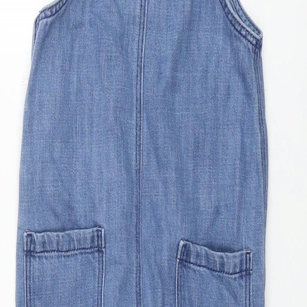 Marks and Spencer Boys Blue Cotton Dungaree One-Piece Size 18-24 Months Snap - Embroidered Dinosaur