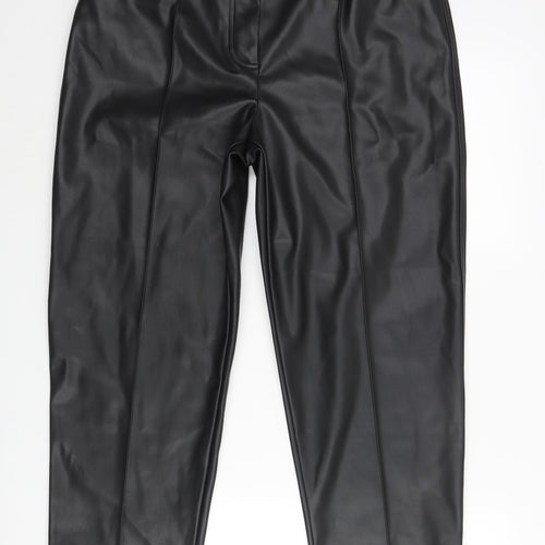 Marks and Spencer Womens Black Polyester Cropped Trousers Size 14 L24 in Regular Zip