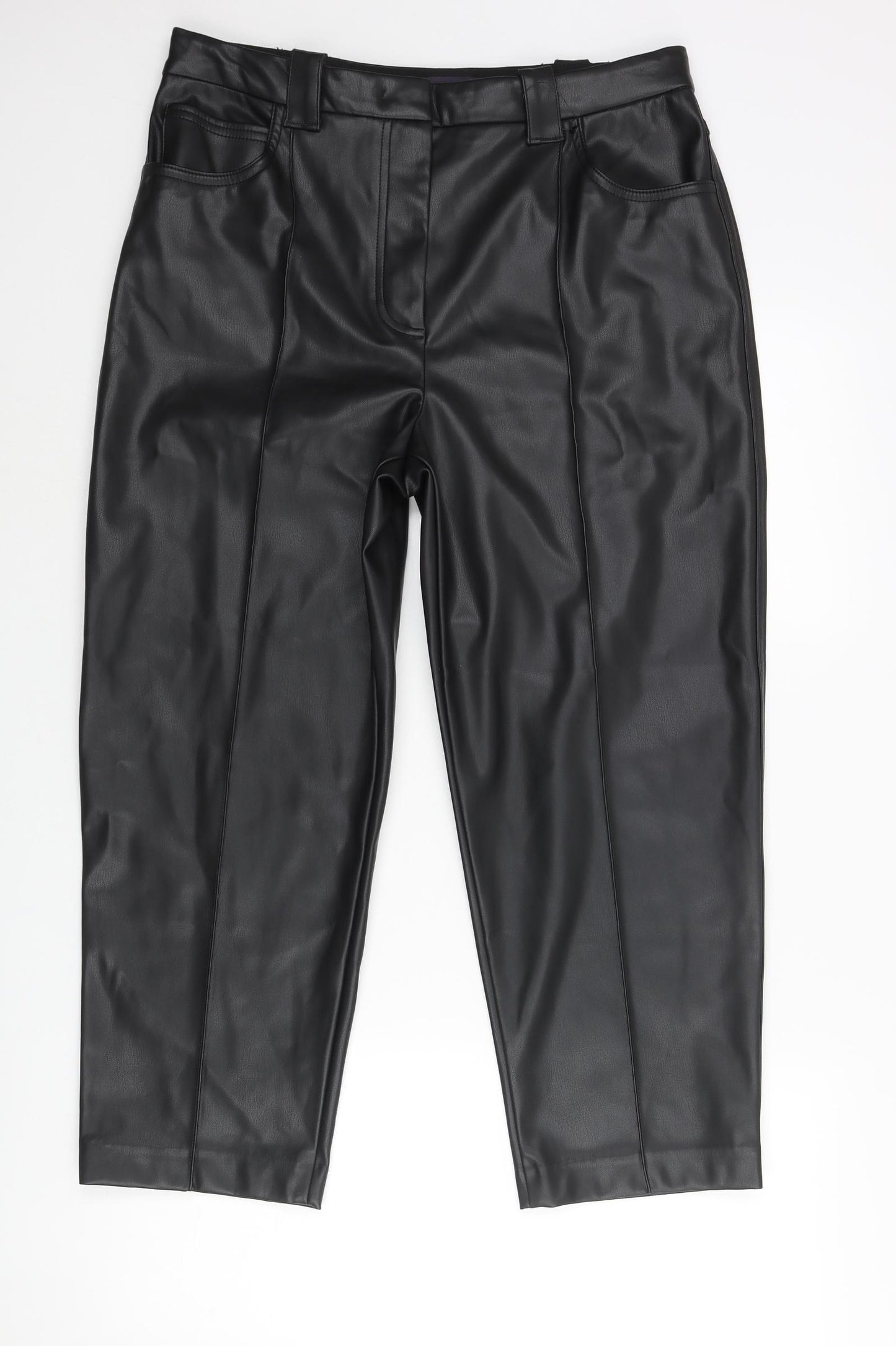 Marks and Spencer Womens Black Polyester Cropped Trousers Size 14 L24 in Regular Zip