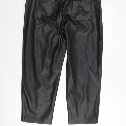 Marks and Spencer Womens Black Polyester Cropped Trousers Size 14 L24 in Regular Zip