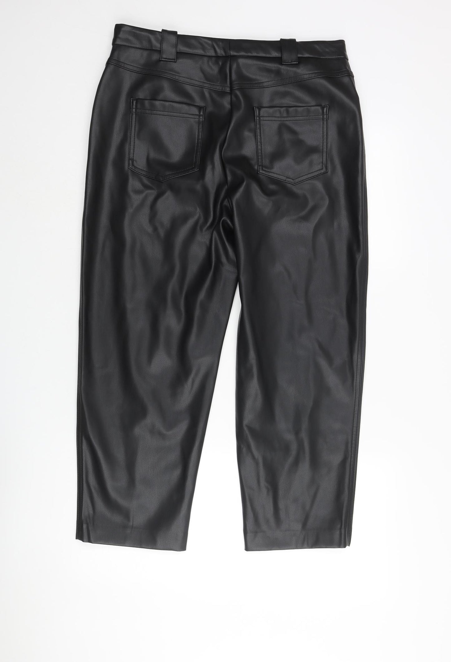 Marks and Spencer Womens Black Polyester Cropped Trousers Size 14 L24 in Regular Zip