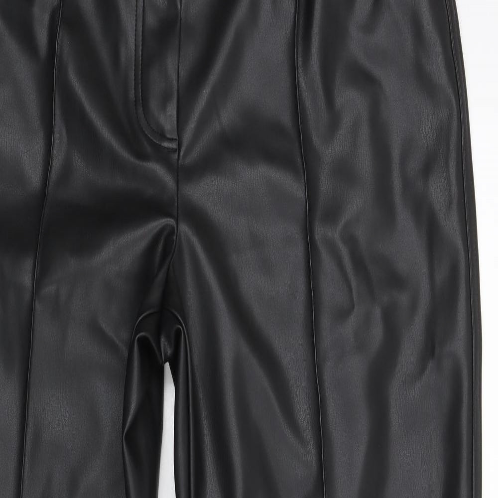 Marks and Spencer Womens Black Polyester Cropped Trousers Size 14 L24 in Regular Zip