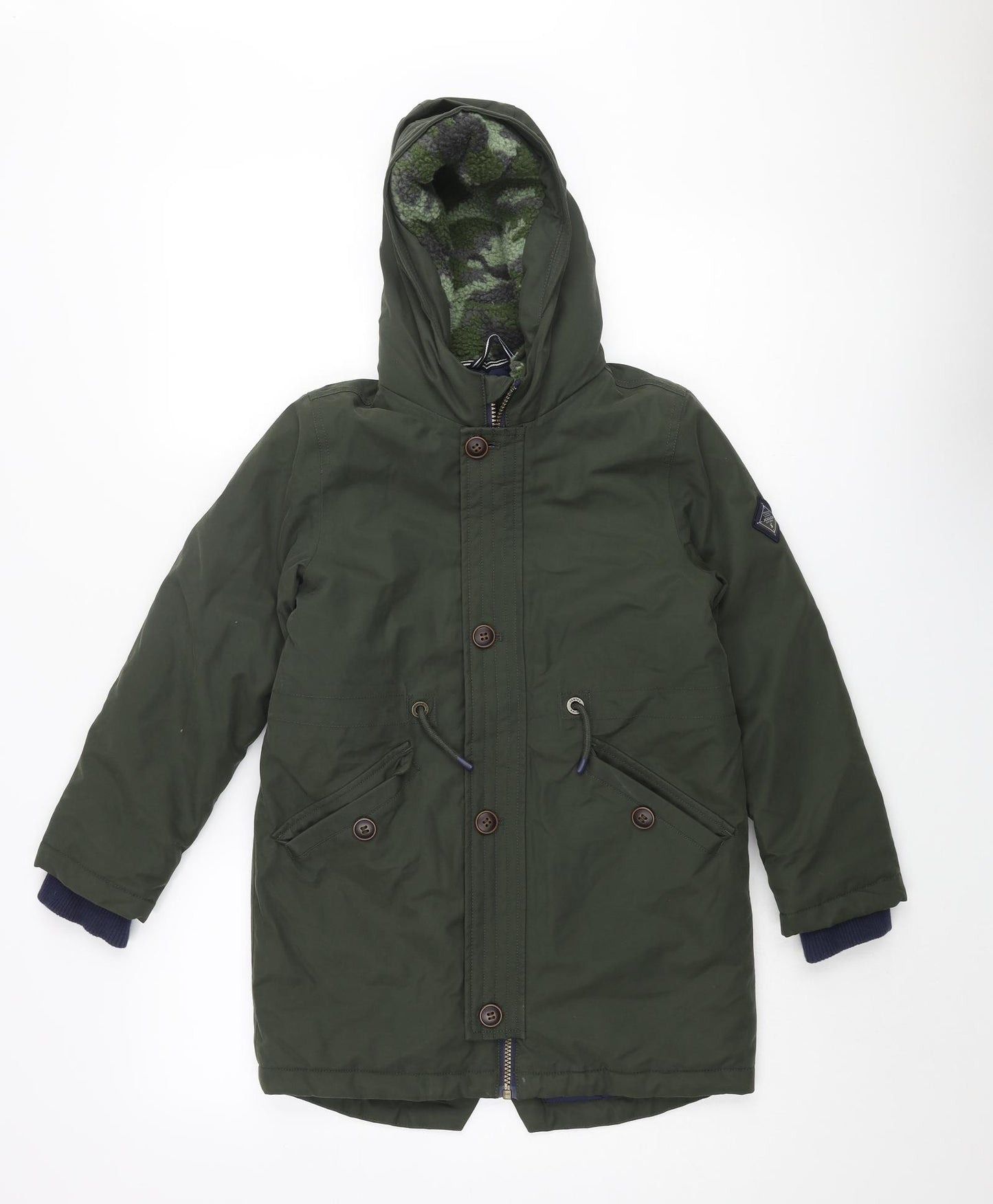 Joules Boys Green Parka Coat Size 8 Years Zip