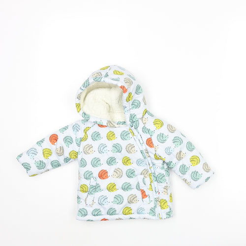 Marks and Spencer Baby Multicoloured Geometric Puffer Jacket Coat Size 3-6 Months Zip - Hedgehog Print