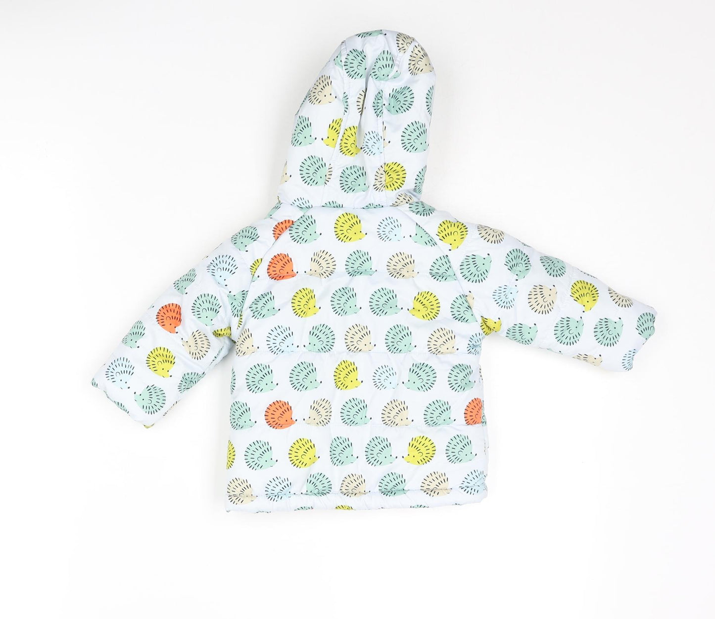 Marks and Spencer Baby Multicoloured Geometric Puffer Jacket Coat Size 3-6 Months Zip - Hedgehog Print