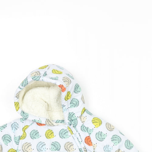 Marks and Spencer Baby Multicoloured Geometric Puffer Jacket Coat Size 3-6 Months Zip - Hedgehog Print