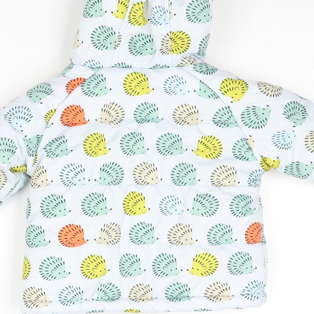Marks and Spencer Baby Multicoloured Geometric Puffer Jacket Coat Size 3-6 Months Zip - Hedgehog Print