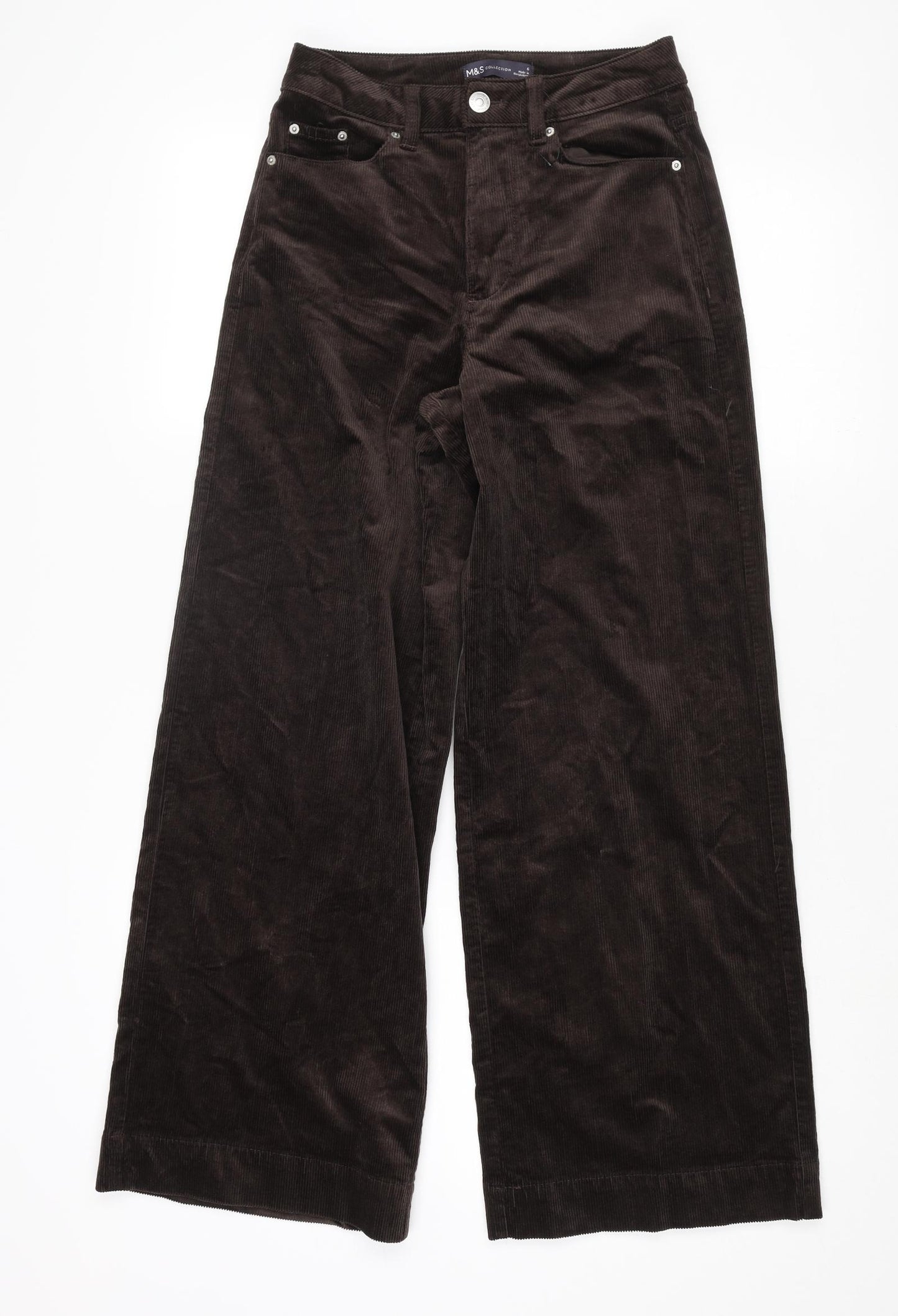 Marks and Spencer Womens Brown Cotton Trousers Size 6 L27 in Regular Zip