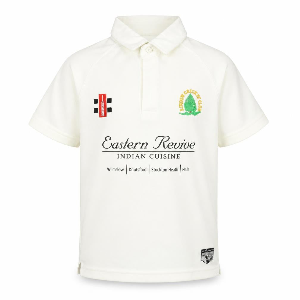 Front view of Gray-Nicolls boys’ ivory polyester basic polo, size 9-10, years collared button - lindow cricket club