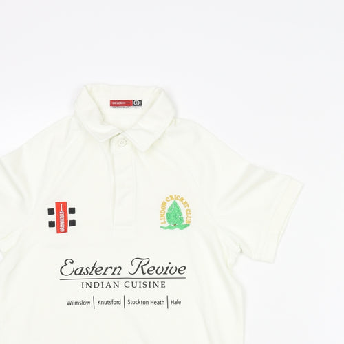 Gray-Nicolls Boys Ivory Polyester Basic Polo Size 9-10 Years Collared Button - Lindow Cricket Club