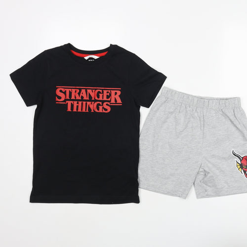 Marks and Spencer Boys Black Solid Cotton Pyjama Set Size 7-8 Years Pullover - Stranger Things