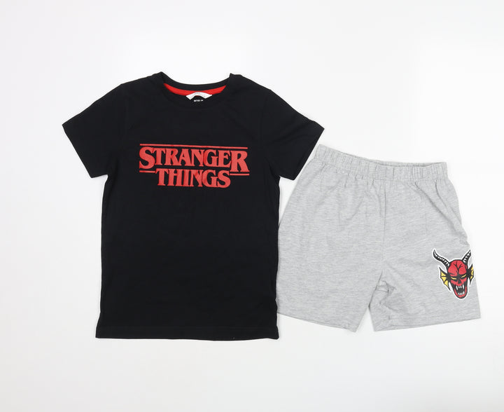 Marks and Spencer Boys Black Solid Cotton Pyjama Set Size 7-8 Years Pullover - Stranger Things