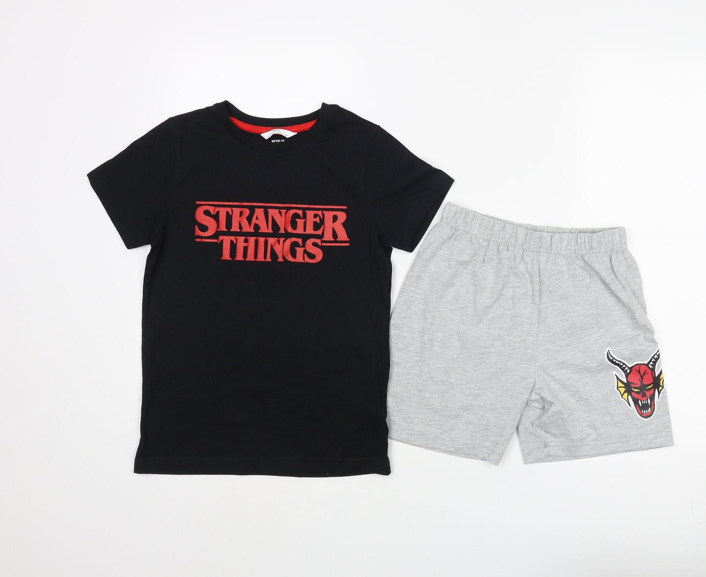 Marks and Spencer Boys Black Solid Cotton Pyjama Set Size 7-8 Years Pullover - Stranger Things