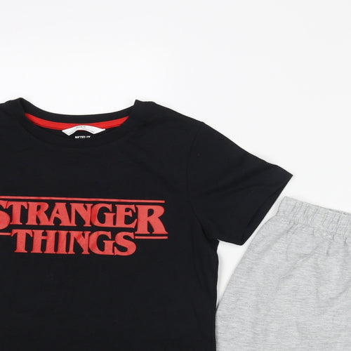 Marks and Spencer Boys Black Solid Cotton Pyjama Set Size 7-8 Years Pullover - Stranger Things