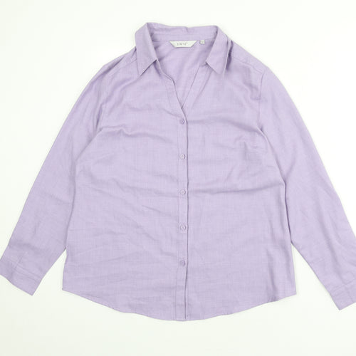 EWM Womens Purple Polyester Basic Button-Up Size 16 Collared
